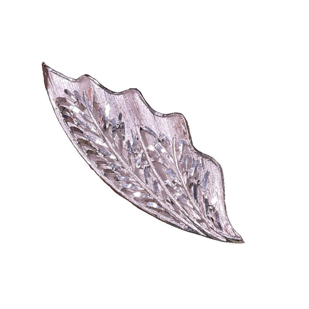 Vintage Coro Metallic Brushed Silver Leaf Brooch Signed 3”